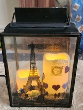 EIFFEL TOWER PARIS LARGE GLASS METAL CANDLE HOLDER W HANDLE 2x Smart Candles