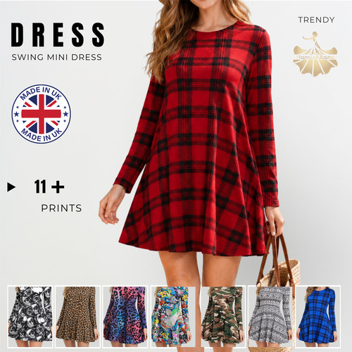 Womens printed swing dress - printed,