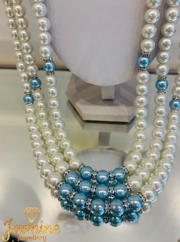 Ivry blue glass pearl 3row - &,