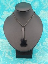Claires Accessories Modern Silver Tone & Black Metal Guitar Pendant Necklace