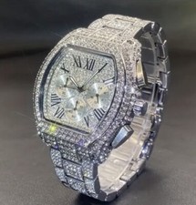 Men’s Fully Iced Out Watch Bling Silver Simulated Diamond 