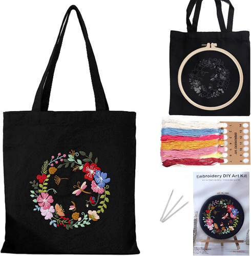 Canvas tote bag embroidery kit - canvas,