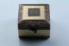 Golden Jewellery Box Embossed Indian Hand Made with Midnight RED FREE POST UK