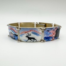 Vintage Norwegian Enamelled Bracelet in Sterling Silver 925