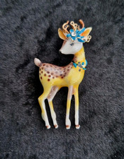 Vintage Art Deco Style Small Deer Brooch Enamel Animal Pin Fawn Broach Gift