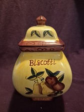 Vintage Nonni's Biscotti Hand Painted Ceramic Fruit Lidded Cookie Jar 10.5" Tall