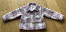 F & F Girls Pink, white and tan check shaggy style coat - Size 3-4 Years - Worn