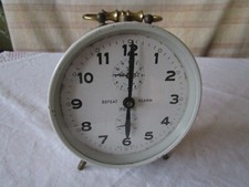 Vintage Alarm Clock old fashioned, brass handle Repeat alarm working order vgc