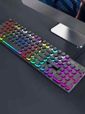Gaming Keyboard Wired Rainbow Backlit Layout Mechanical Feel  Illuminated Keys