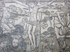 Striking Crucifixion Antique Old Master Woodcut Print
