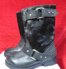 Office Girl Black Ankle Biker Style block heel Boots with studs 36 UK 3