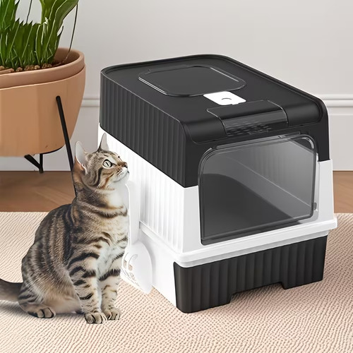 Large cat litter box hooded - litter,
