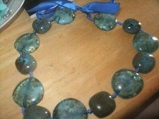 VERY LARGE PLASTIC AND CHINA BEAD NECKLACE VERY DRAMATIC ON RIBBON