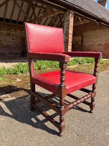 Antique red leather oak - red,