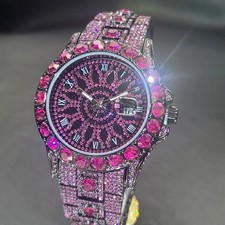 Luxury Hip Hop Rose Iced  Watch Men Women Full Diamond Bling Quartz Jewellery