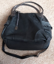 L.CREDI Italian Black Genuine Leather Large Bag. 2 Handles / Adjustable Strap