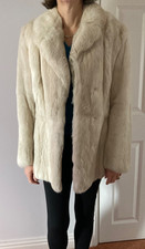 Vintage Beige Blonde French Rabbit Fur Coat Jacket Size 12-14