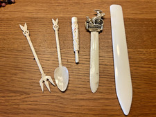 Antique Set of 5 Carved  Oddities cigarette holder, fork and spoon bookmark