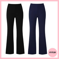 2 PACK WOMENS BOOTLEG TROUSERS LADIES BOOTCUT PULL ON RIB WORK BOTTOMS PANTS NEW