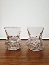 Edinburgh Crystal Thistle Plain Old Fashioned Tumbler Glasses X2 Set 3.25"