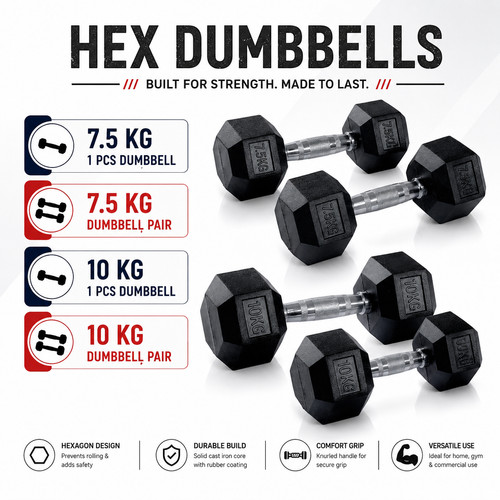 Hex rubber dumbbell - rubber,