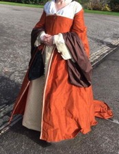 Stunning Orange Silk Tudor Gown/Dress Reenactment Anne Boleyn Size XS