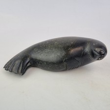 Vintage Inuit Eskimo Stone Carving Of A Seal 19cm Long Canada