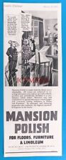 'MANSION POLISH' for Floors, Furniture & Lino Advert - 1939 Cartoon Mice Print