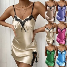 Women Sexy Satin Silk Nightdress Babydoll Lingerie  Pajamas Underwear Slip Dress