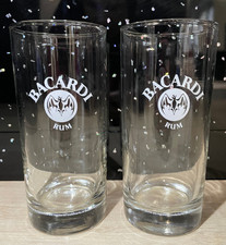Vintage x 2 Tall Bacardi Rum Glasses 13 cm tall half pint size ideal gift