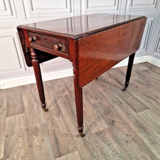 Antique Pembroke Table - Solid Wood Drop Leaf Turn Leg Sofa Dining - Mahogany 