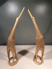 2x Vintage Hand Carved Horn