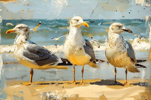 Seagulls beach seaside canvas - seagulls,