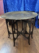 ANTIQUE  CHINESE  ROSEWOOD FOLDING SIDE TABLE WITH BRASS  TRAY TOP HARDWOOD