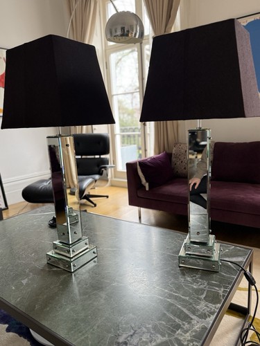 Two mirrored glass - table, lamp