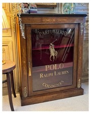 Antique 19th Century Walnut Pier Display Cabinet Perfume, Ralph Lauren, With Key
