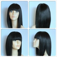 HIGH HEAT RESISTANT HAIR SMOOTH FRINGE OFF BLACK LADY WOMENS DAILY FULL WIG UK