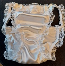 NEW WARM White  SATIN Lace Sissy Panties cd tv  Ladies knickers Frilly Tanga