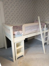 Cabin Bed White Wooden With Steps And Pull Out Desk