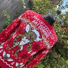 Gremlins Are Coming Christmas Knit Jumper Xmas Party Stripe Novelty Sweater S