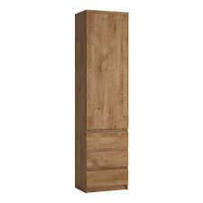 FRIBO TALL NARROW 1 DOOR 3 DRAWER CUPBOARD UNIT SINGLE WARDROBE IN GOLDEN OAK