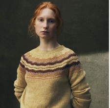 Toast l Stripe Lace Yoke Fairisle Sweater Jumper Yellow Virgin Wool M