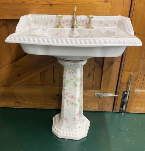 Vintage floral pedestal basin - vintage,