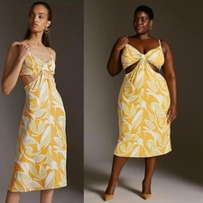 Anthropologie Cut Out Slip Dress Bold Floral Tangerine Pistachio Green 1X