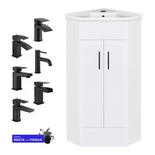 Bathroom Corner Vanity Unit 555mm with Basin Sink -  2 Doors -  Matt Black