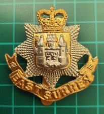 East Surrey Reg Queens Crown Bi Metal Cap Badge  BB-255