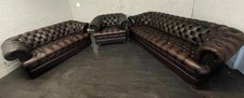 Chesterfield 3/2/1 fully buttoned suite in antique conker brown leather 