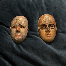 2 VINTAGE BRASS WALL MASKS 
