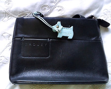 RADLEY small leather bag.  Black with blue dog tag.   Vgc with dust bag.