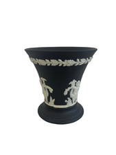 Vintage Wedgwood Black Basalt Black Jasperware Small 3.5" Arcadian Vase Charity